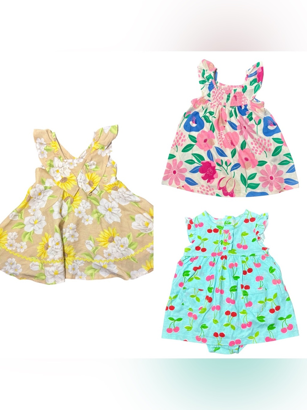 Bundle 3 Pieces Baby Girls Floral & Cherry Dresses